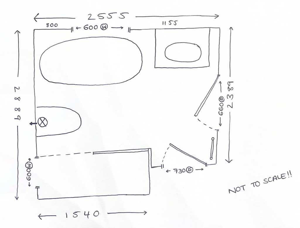Dimensional sketch of bathroom